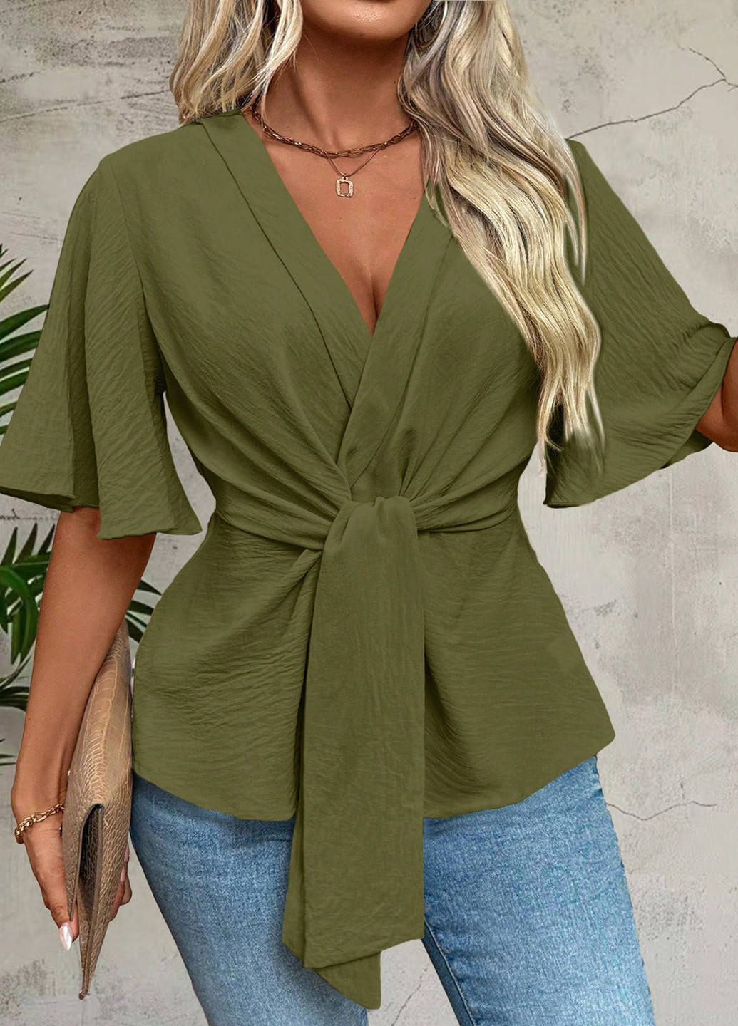 Хакі блуза з баскою SHEIN