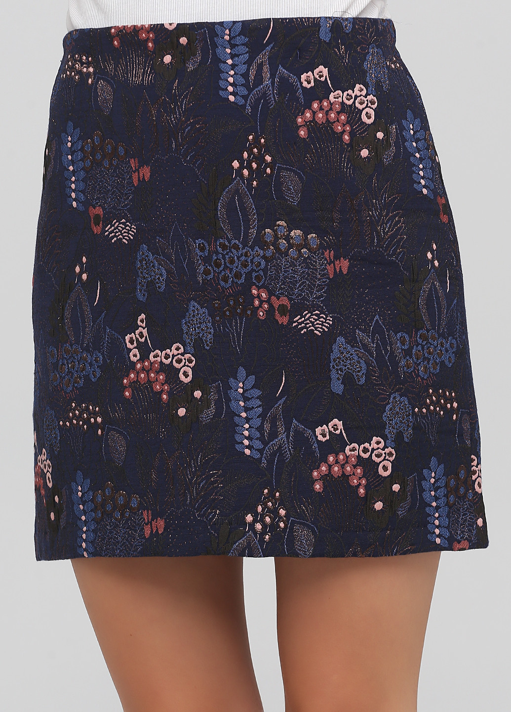 Темно-синяя кэжуал цветочной расцветки юбка Etam а-силуэта (трапеция)