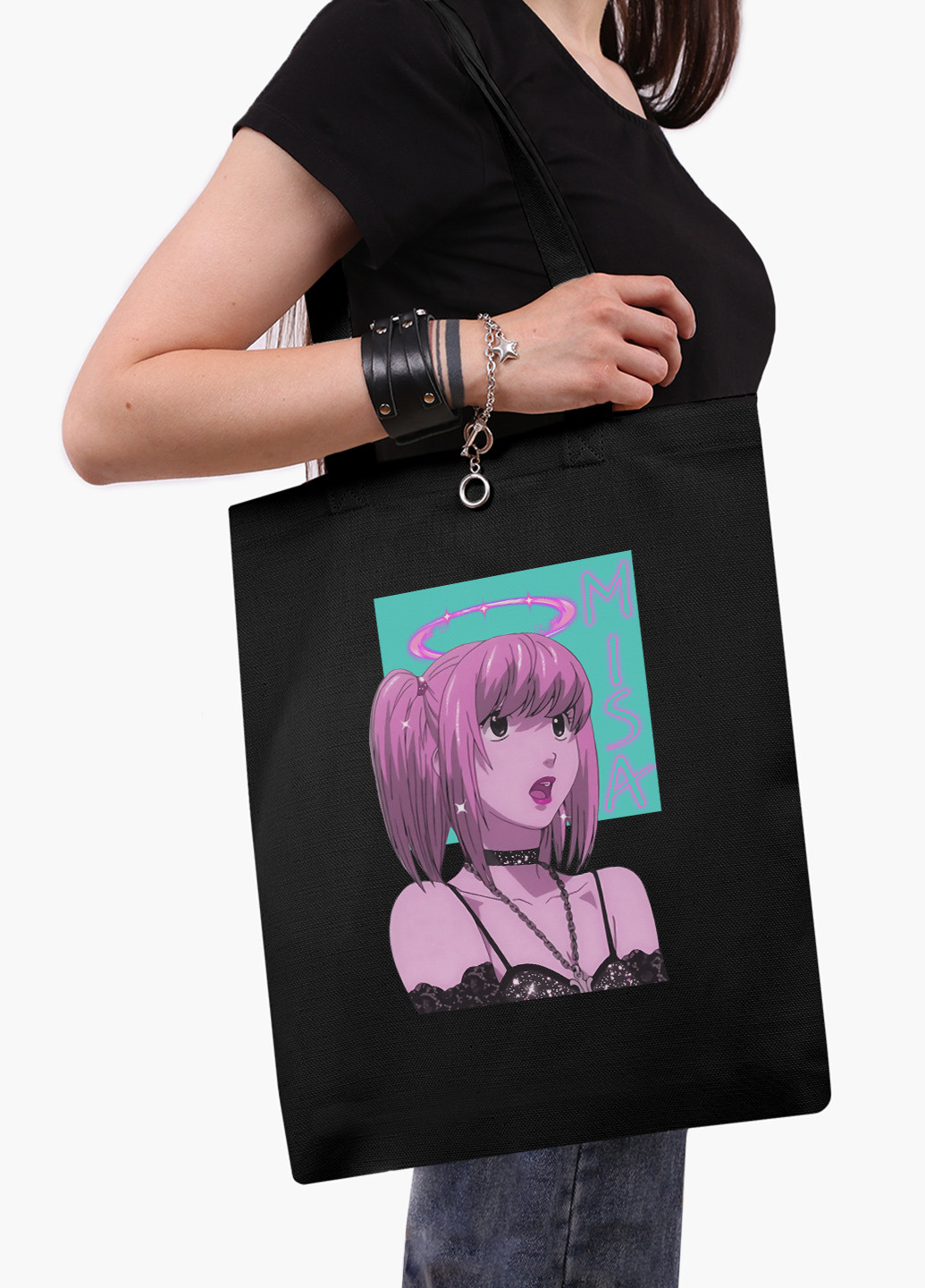 Еко сумка шоппер чорна Мисан Амане Зошит смерті (Misa Amane Death Note) (9227-2827-BK-1) Еко сумка шоппер чорна 41*35 см MobiPrint (221682955)