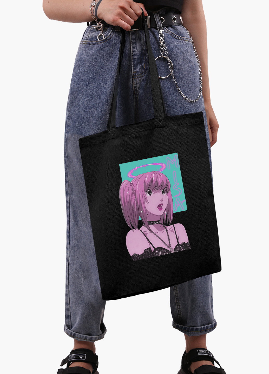 Еко сумка шоппер чорна Мисан Амане Зошит смерті (Misa Amane Death Note) (9227-2827-BK-1) Еко сумка шоппер чорна 41*35 см MobiPrint (221682955)