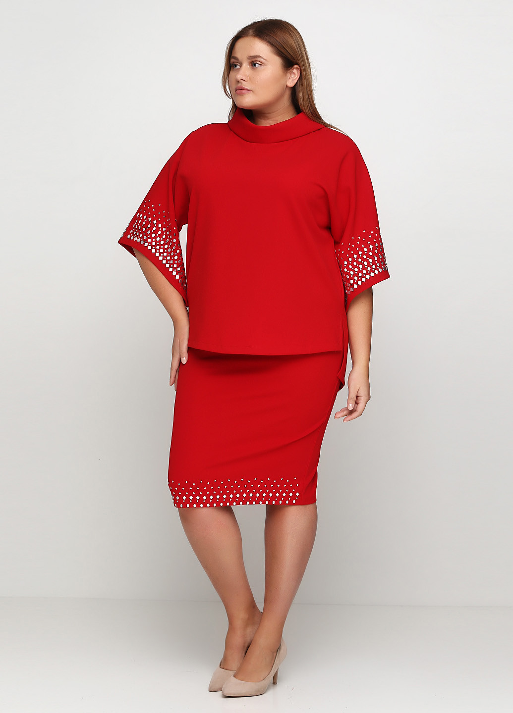 Костюм (блуза, юбка) Biljana юбочный однотонный красный кэжуал