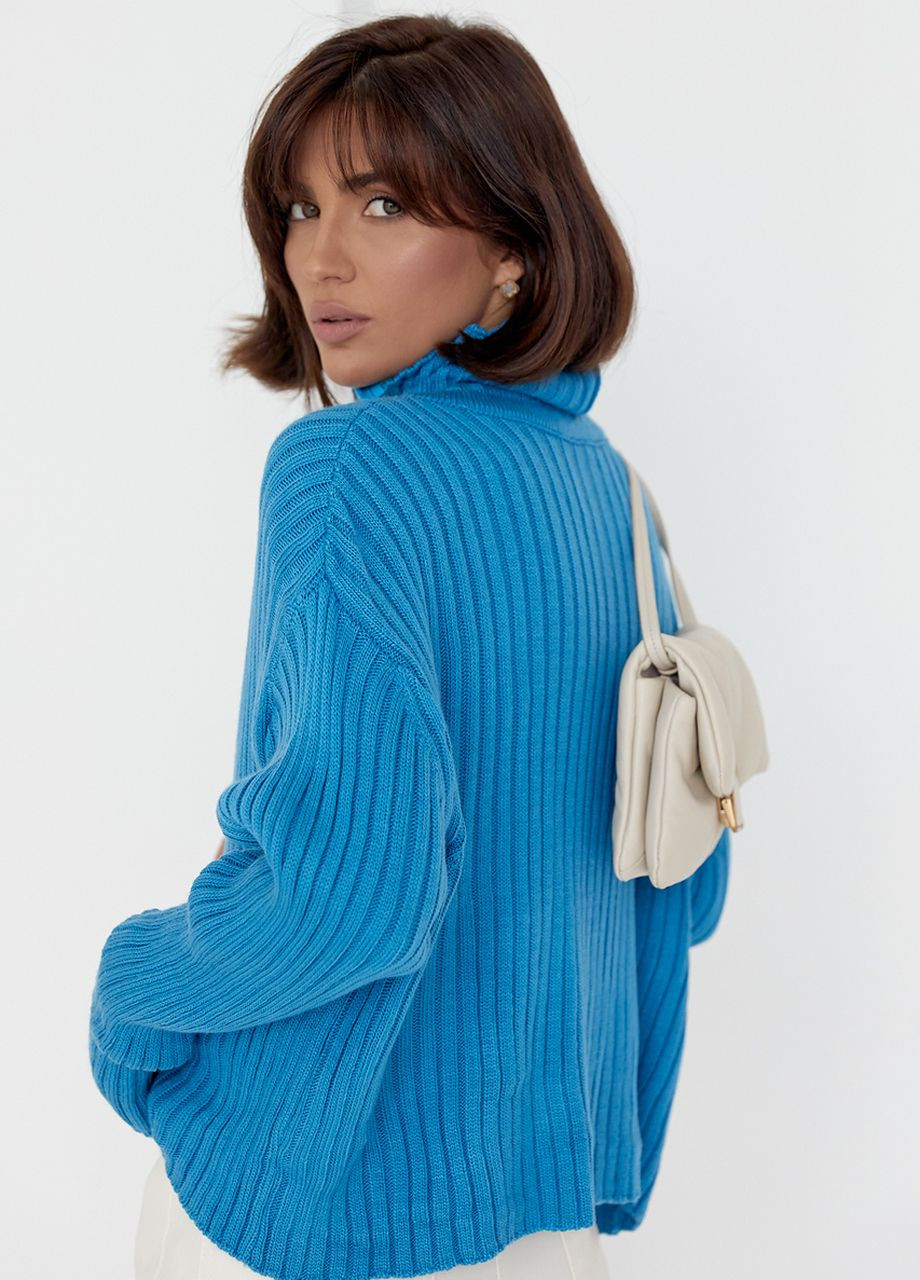 Синий демисезонный свитер женский с молнией на воротнике Lurex