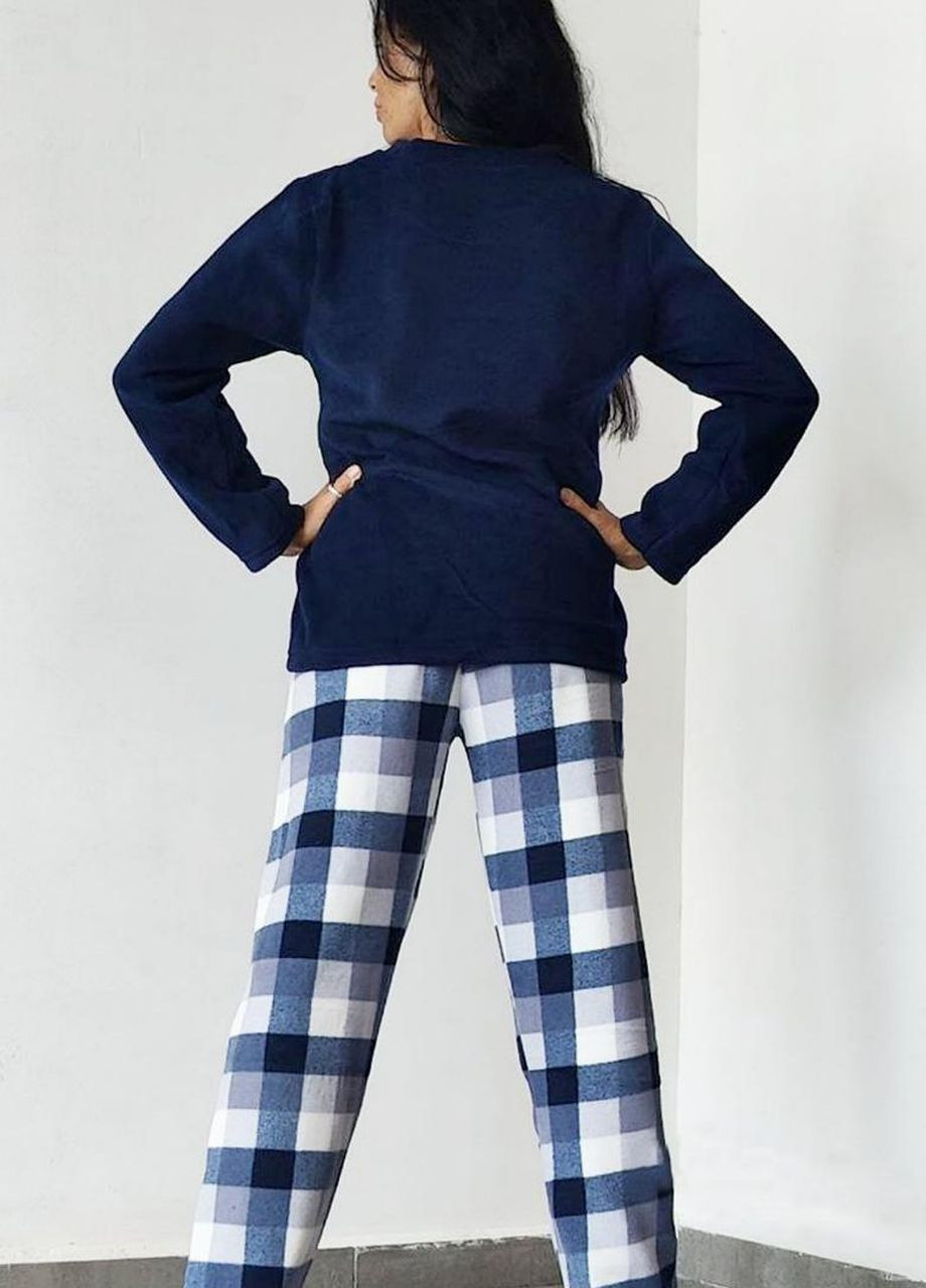 Темно-синя зимня тепла жіноча піжама з флісу турецького виробництва кофта + брюки Pijamoni