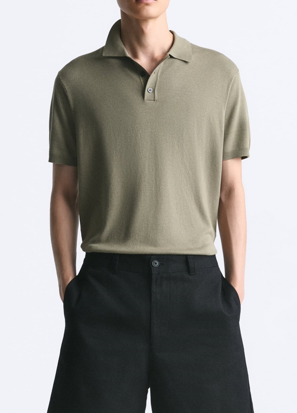 Оливковая (хаки) футболка-поло для мужчин Zara