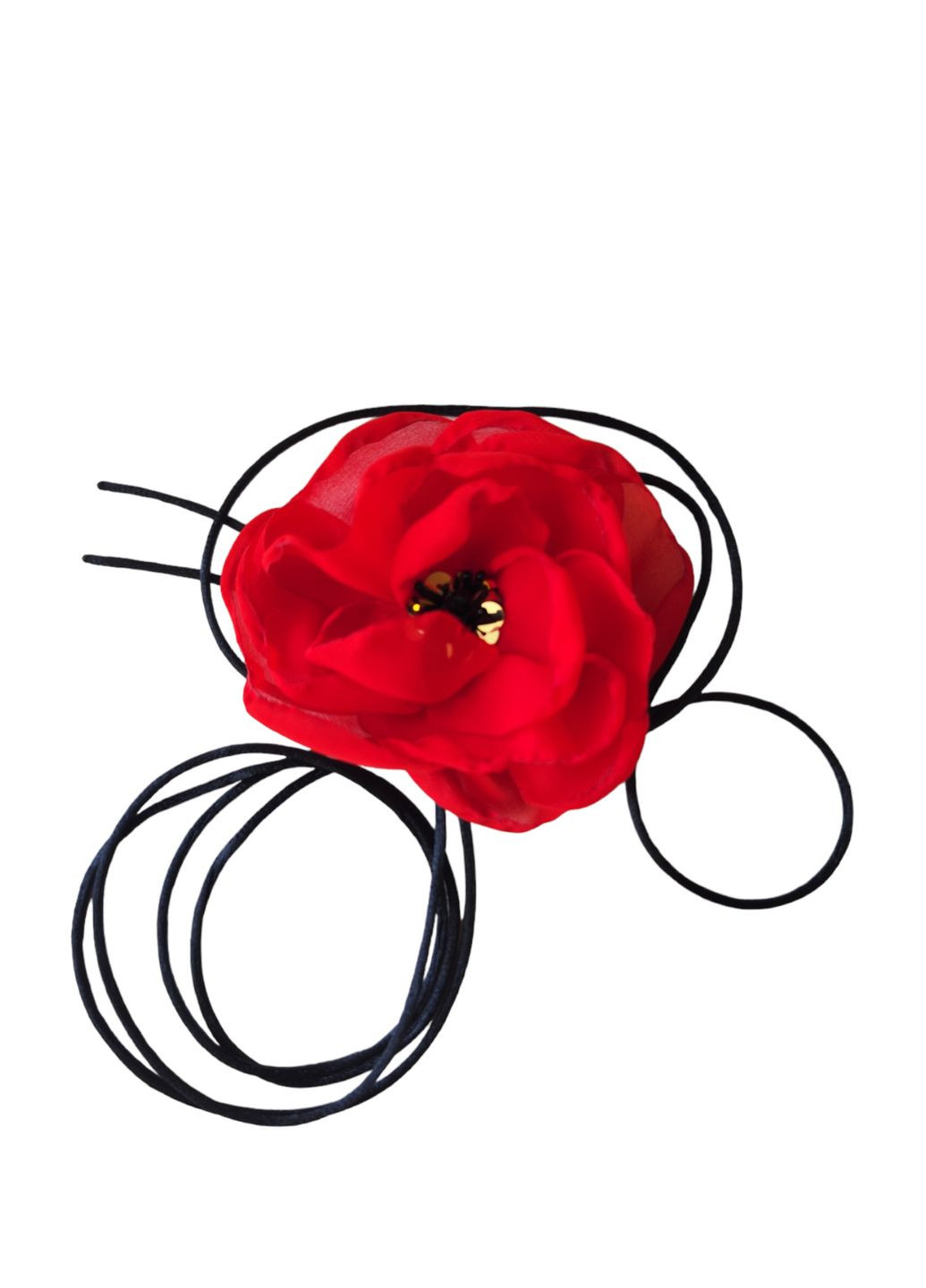 Чокер на шию квітка з трояндою на шнурку червоного кольору, прикраса на шию шифонова троянда Ksenija Vitali (261855921)