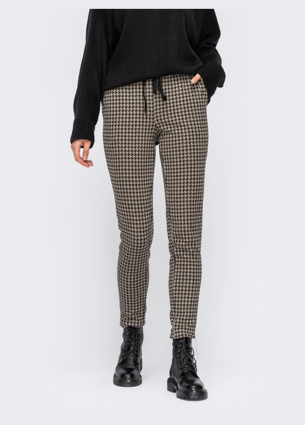 зауженные брюки в "гусиную лапку" бежевые Dressa (261853355)