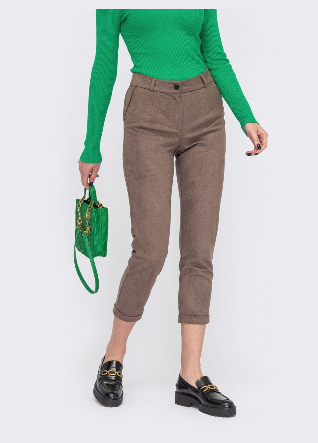 завужені штани із замші з підворотами бежеві Dressa (261853351)