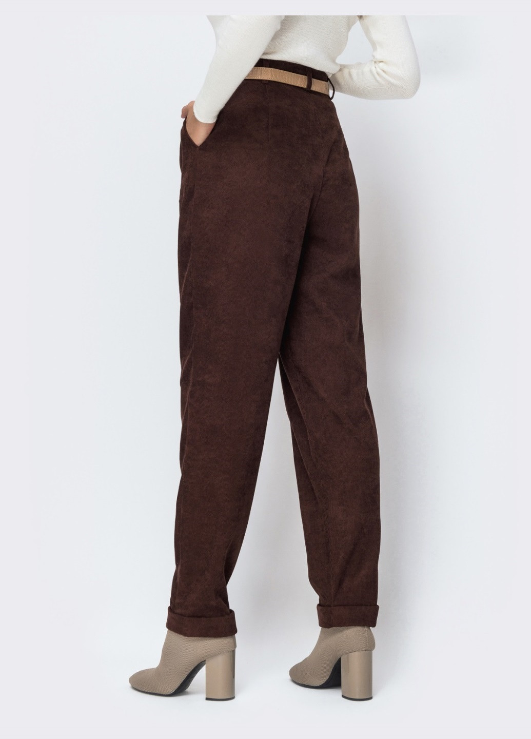 широкі штани з вельвету із високою талією коричневі Dressa (261853379)