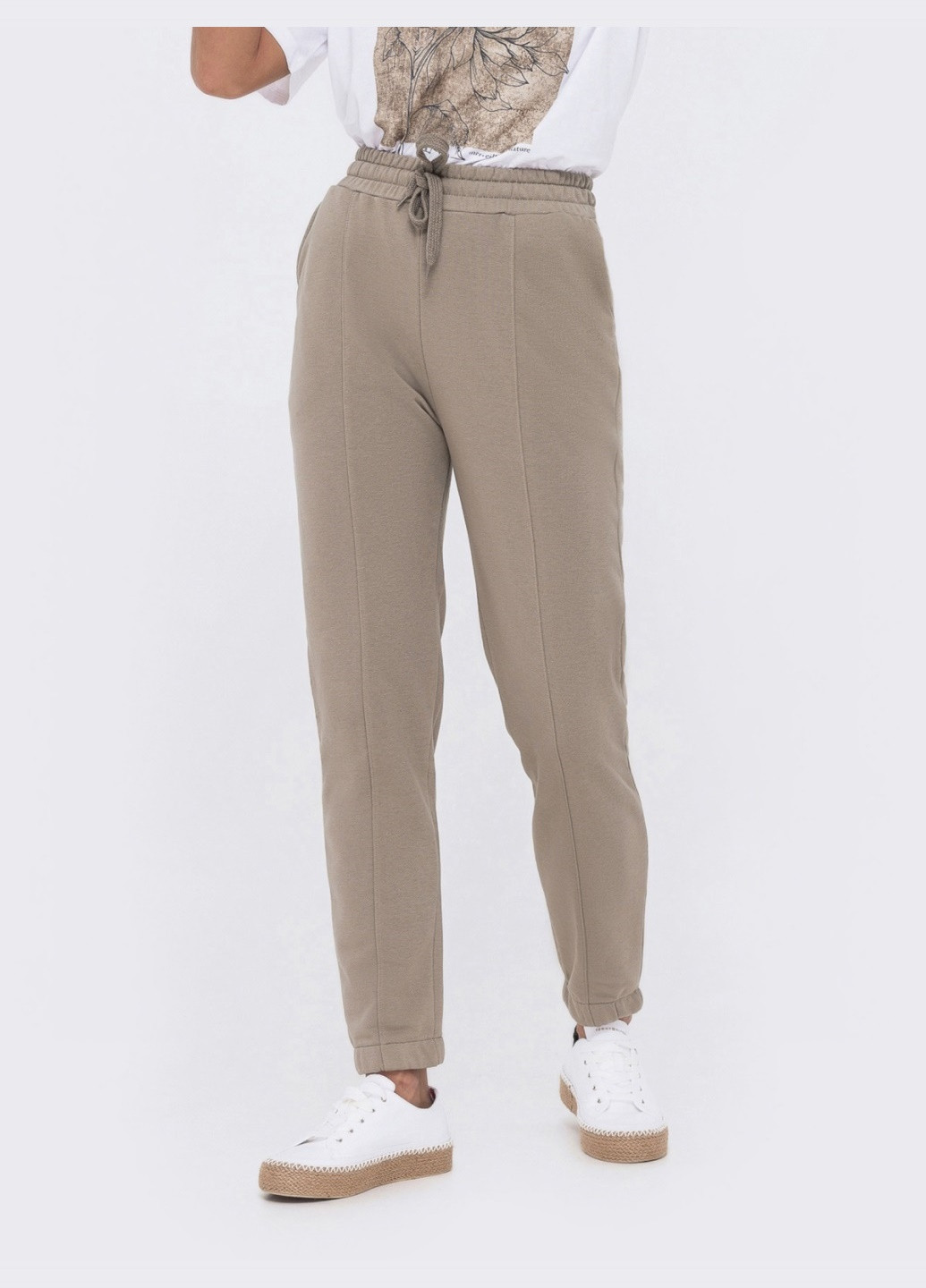 зауженные брюки с резинкой по талии бежевые Dressa (261853357)