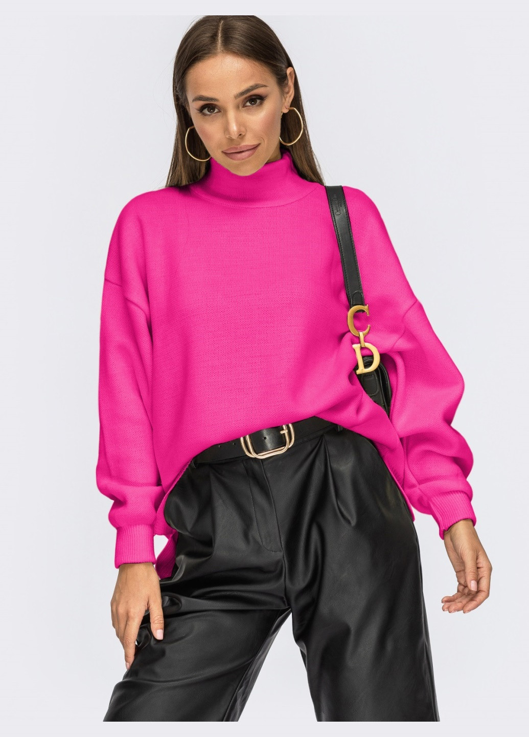 Фуксиновый свитер цвета фуксии с удлинённой спинкой Dressa