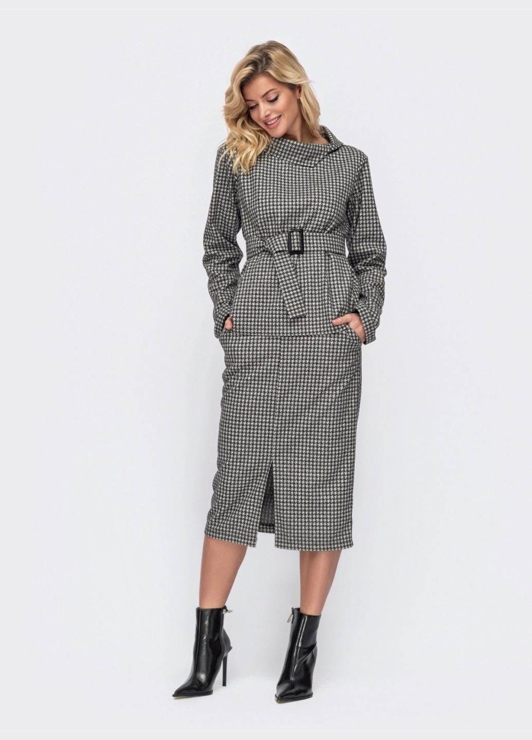 черный костюм с узором из кофты и юбки с разрезом Dressa (261856887)