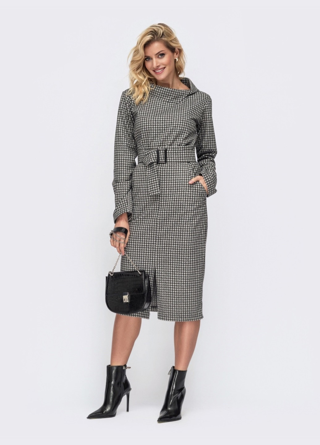 черный костюм с узором из кофты и юбки с разрезом Dressa (261856887)