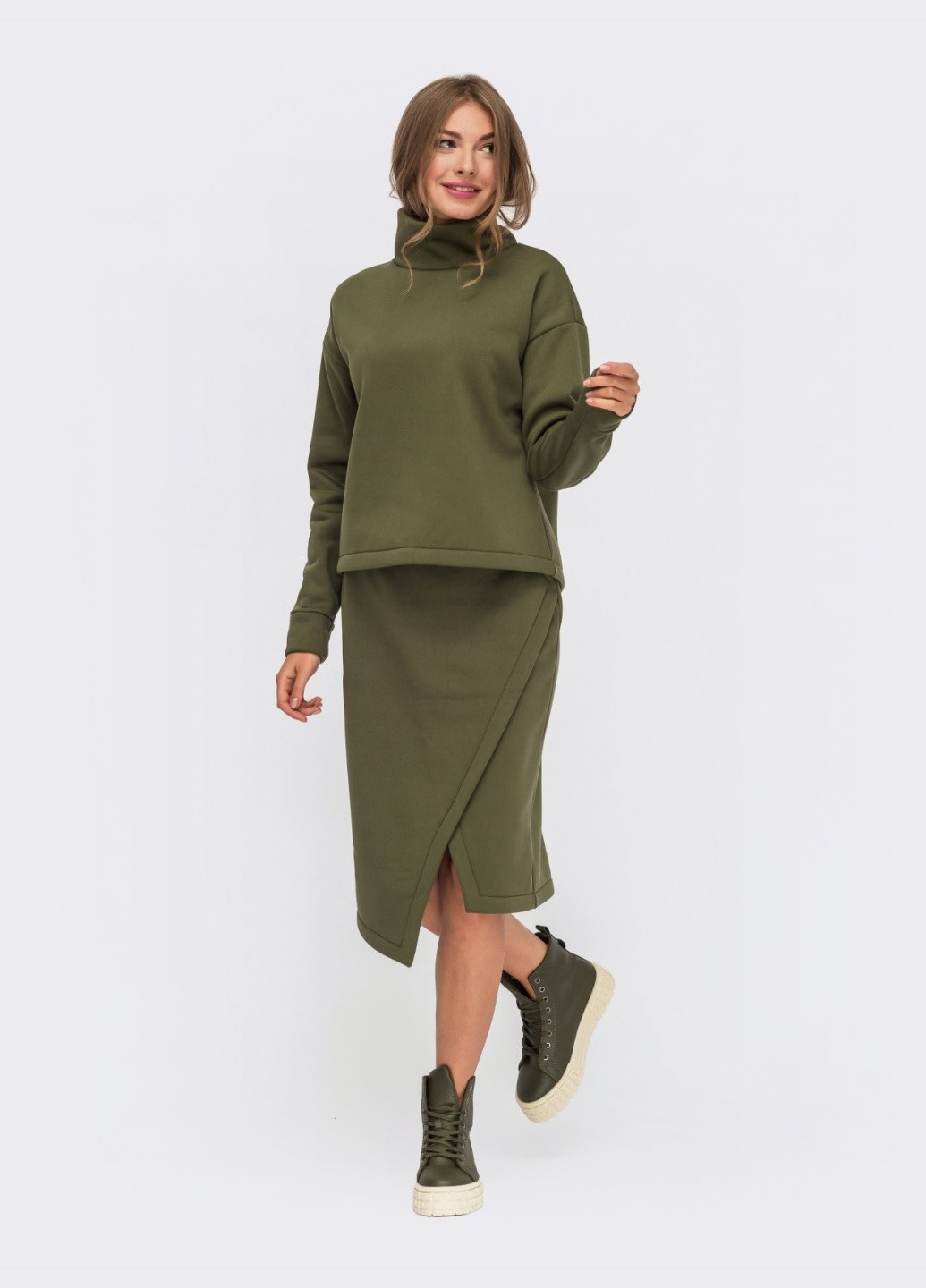костюм цвета хаки с кофтой и асимметричной юбкой Dressa (261856886)