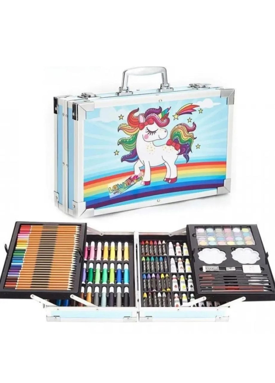 Набор для детского творчества и рисования 145 предметов юный художник в алюминиевом чемодане голубой No Brand (262095091)