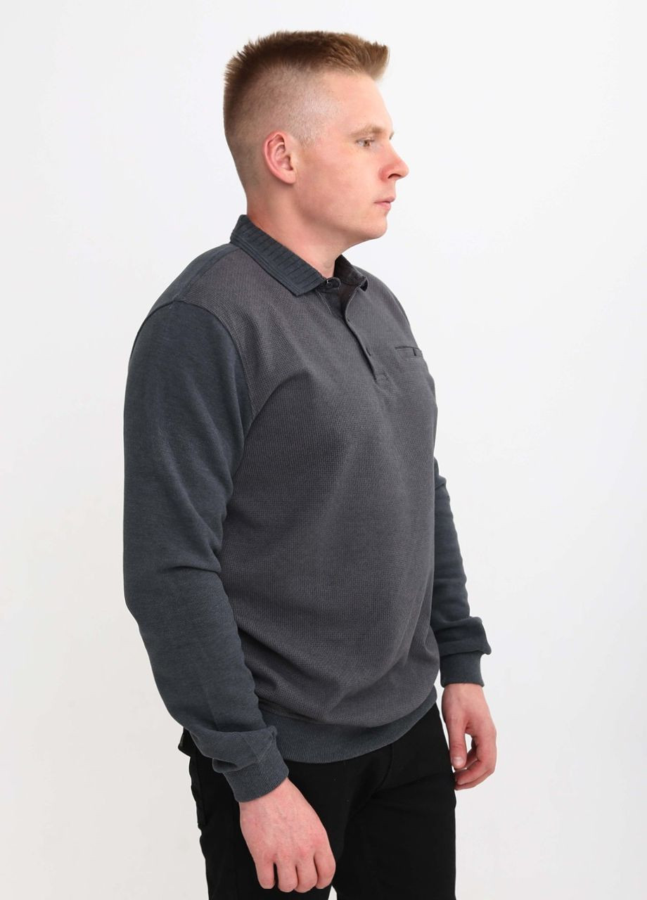 Серая футболка-поло мужское серое плотное с длинным рукавом для мужчин MCS однотонная