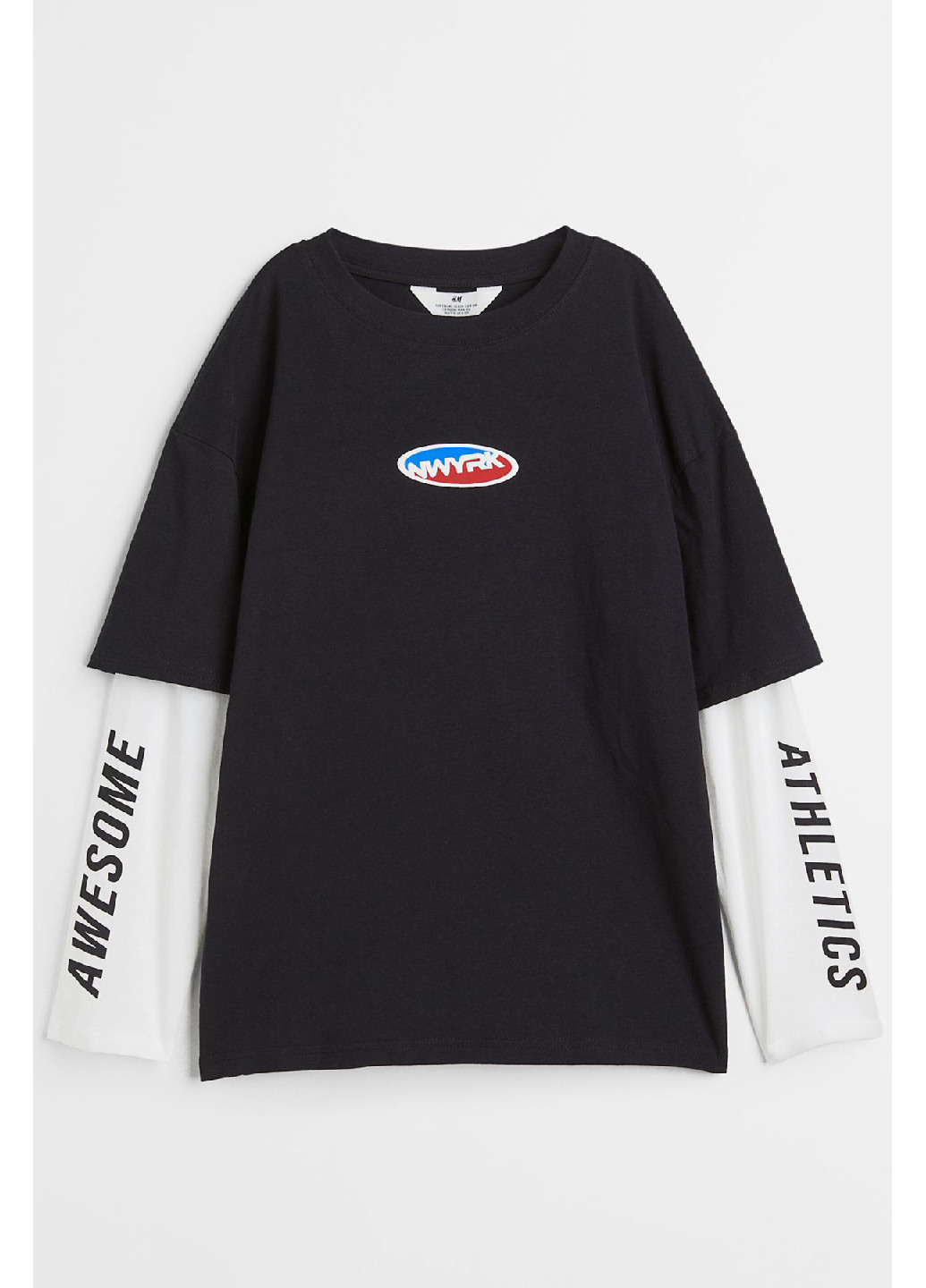 Черно-белый демисезонный повседневный лонгслив H&M с надписями