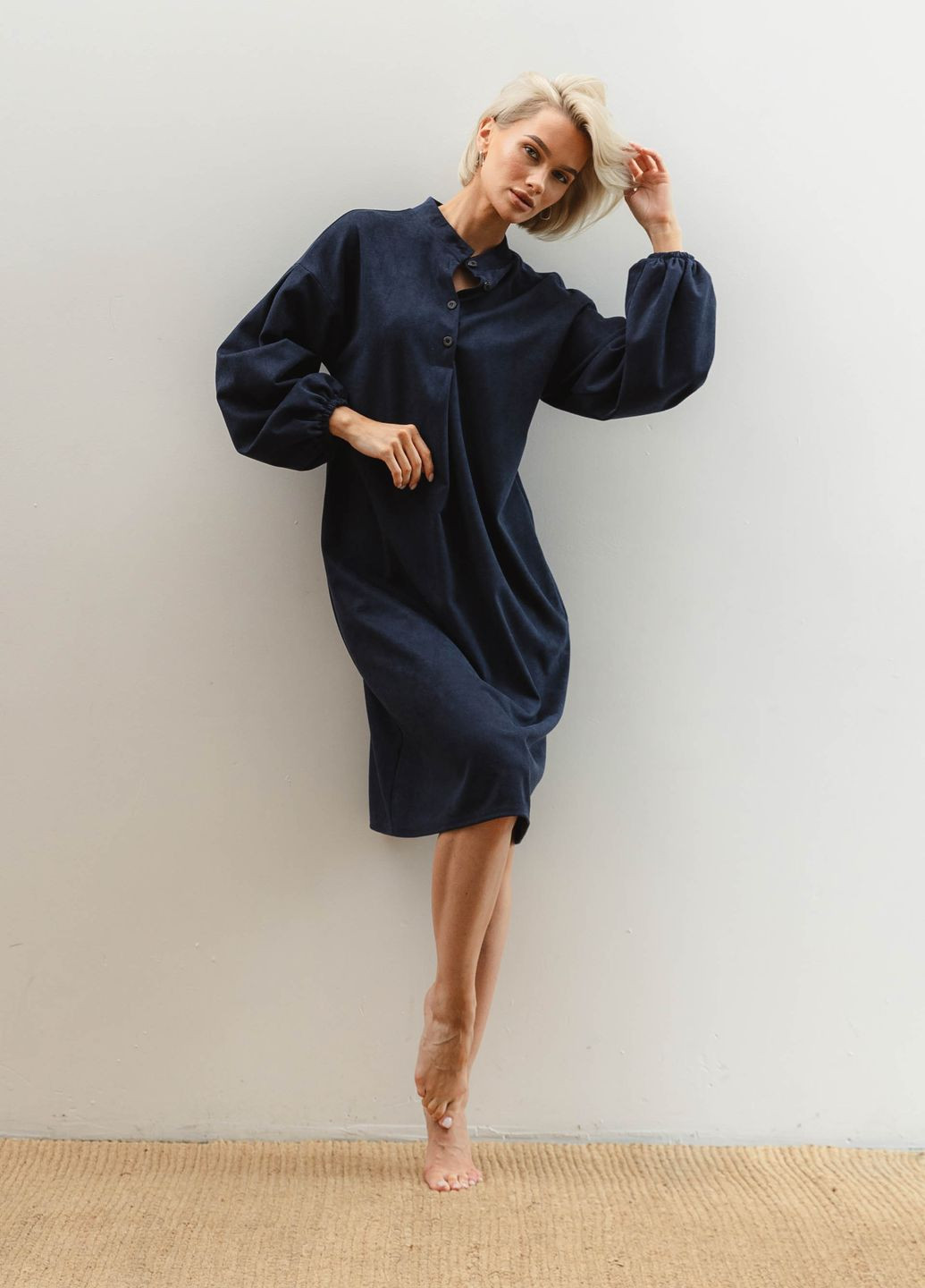 Синее повседневный платье ST-Seventeen однотонное