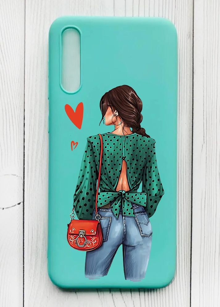 Матовый бирюзовый чехол на Samsung Galaxy А50 (2019) А505F :: Девушка в зеленом (принт 224) Creative (262002924)