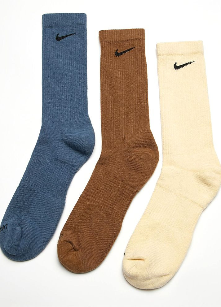 Сині шкарпетки u nk everyday plus cush crew синій, коричневий, бежевий unisex 38-42 Nike (262297424)