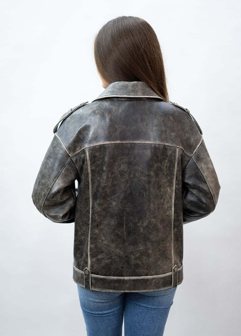 Темно-бежева демісезонна жіноча шкіряна куртка весна Fabio Monti