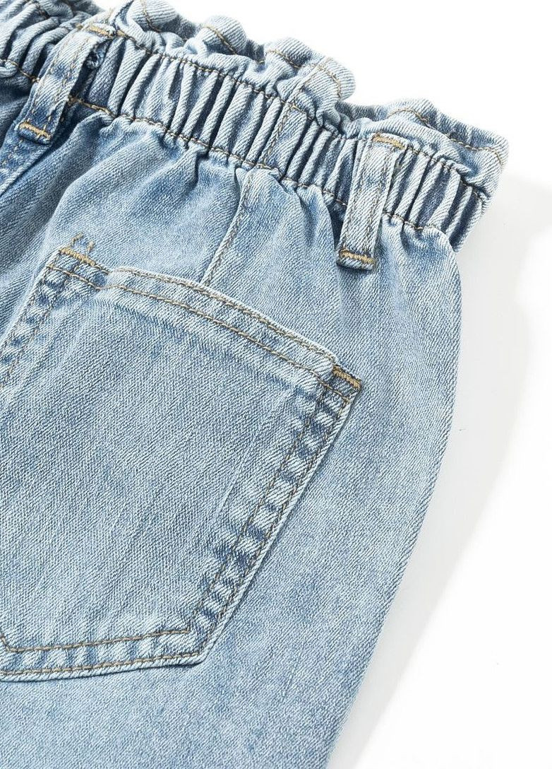 Голубые демисезонные джинсы для девочки с высокой талией на резинке Yumster