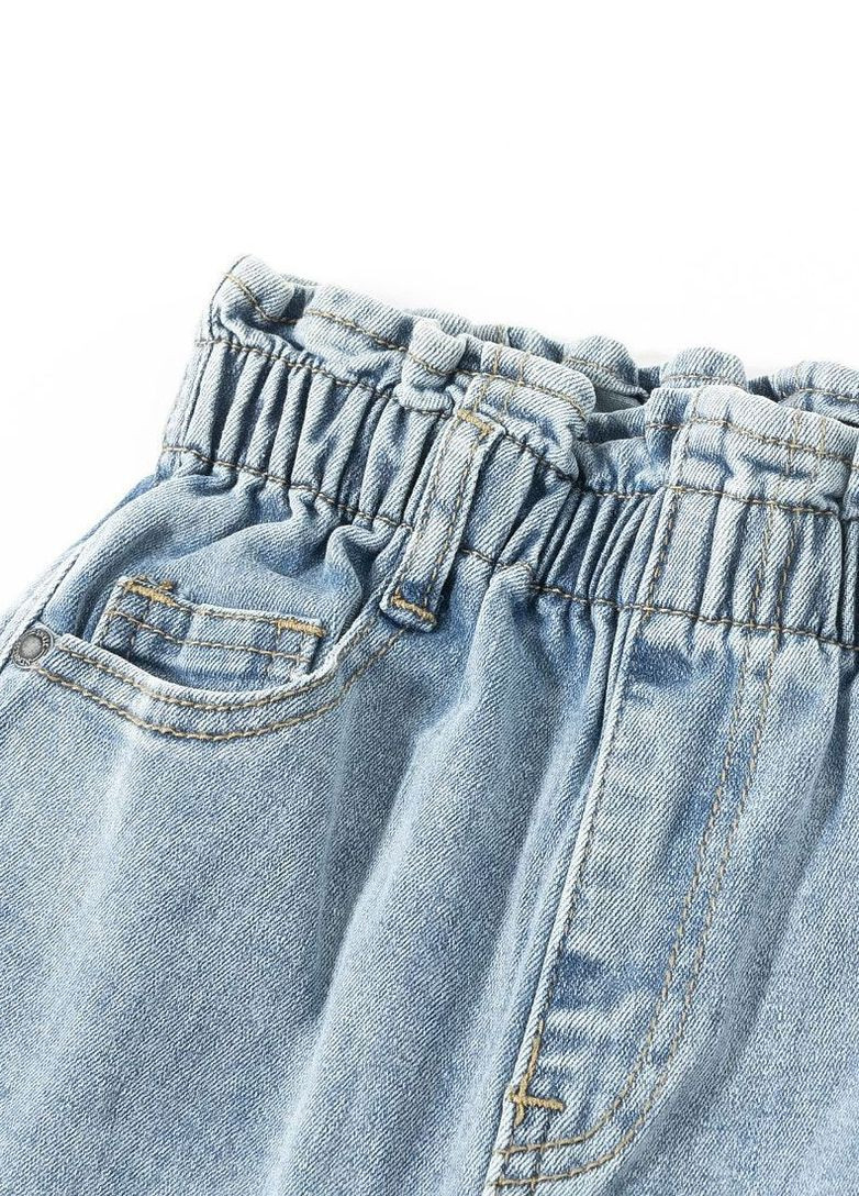 Голубые демисезонные джинсы для девочки с высокой талией на резинке Yumster