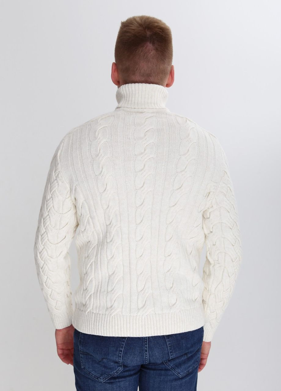 Молочний зимовий светр чоловічий молочний теплий з горлом та косами Pulltonic Приталенная
