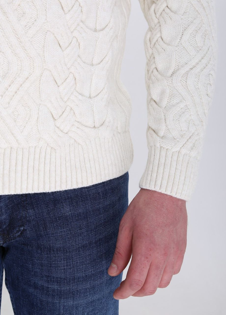 Молочный зимний свитер мужской молочный теплый с горлом и косами Pulltonic Приталенная