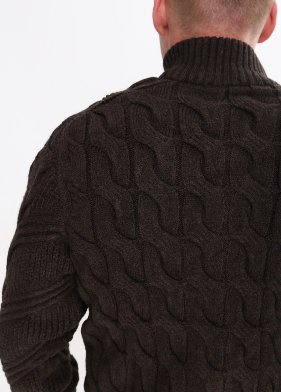 Коричневый зимний свитер мужской коричневый на молнии зимний с косами Pulltonic Прямая