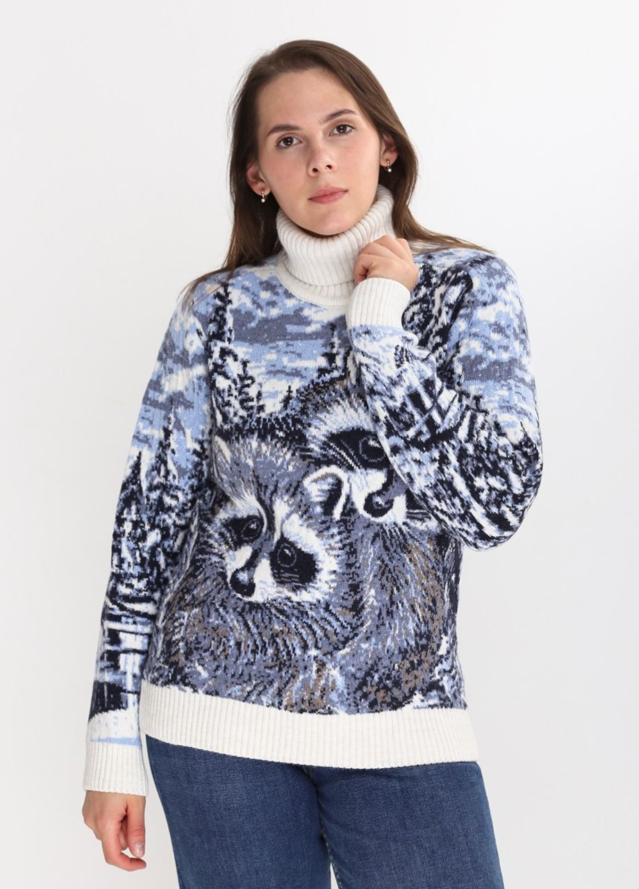 Молочный зимний свитер женский молочный с енотом зимний с горлом Pulltonic Приталенная