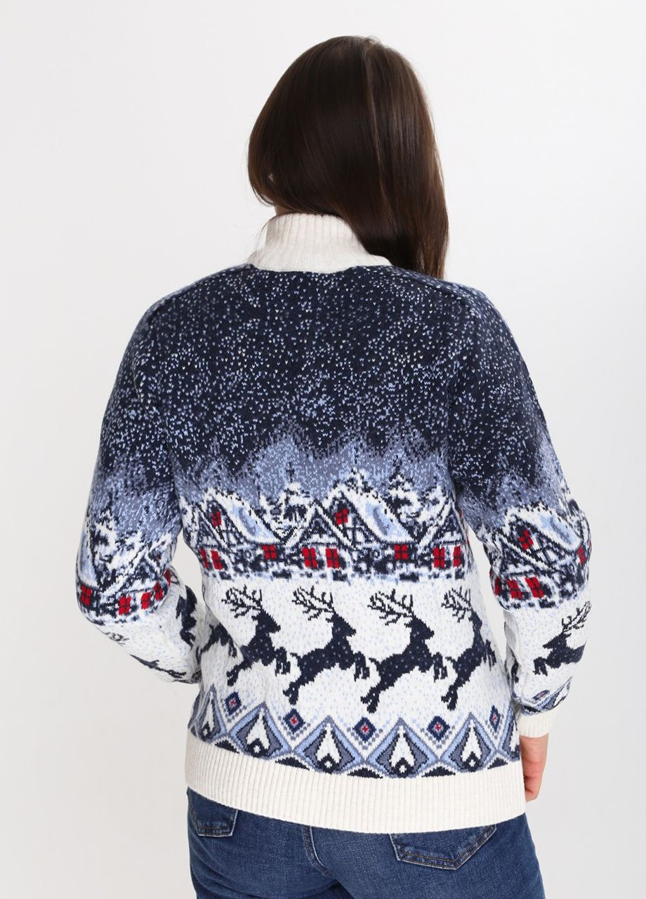 Молочный зимний свитер женский молочный на молнии новогодний принт Pulltonic Приталенная