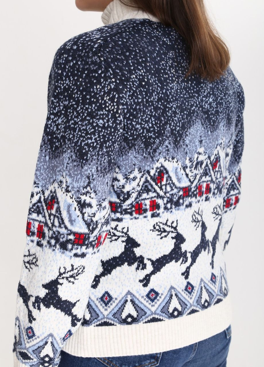 Молочный зимний свитер женский молочный на молнии новогодний принт Pulltonic Приталенная