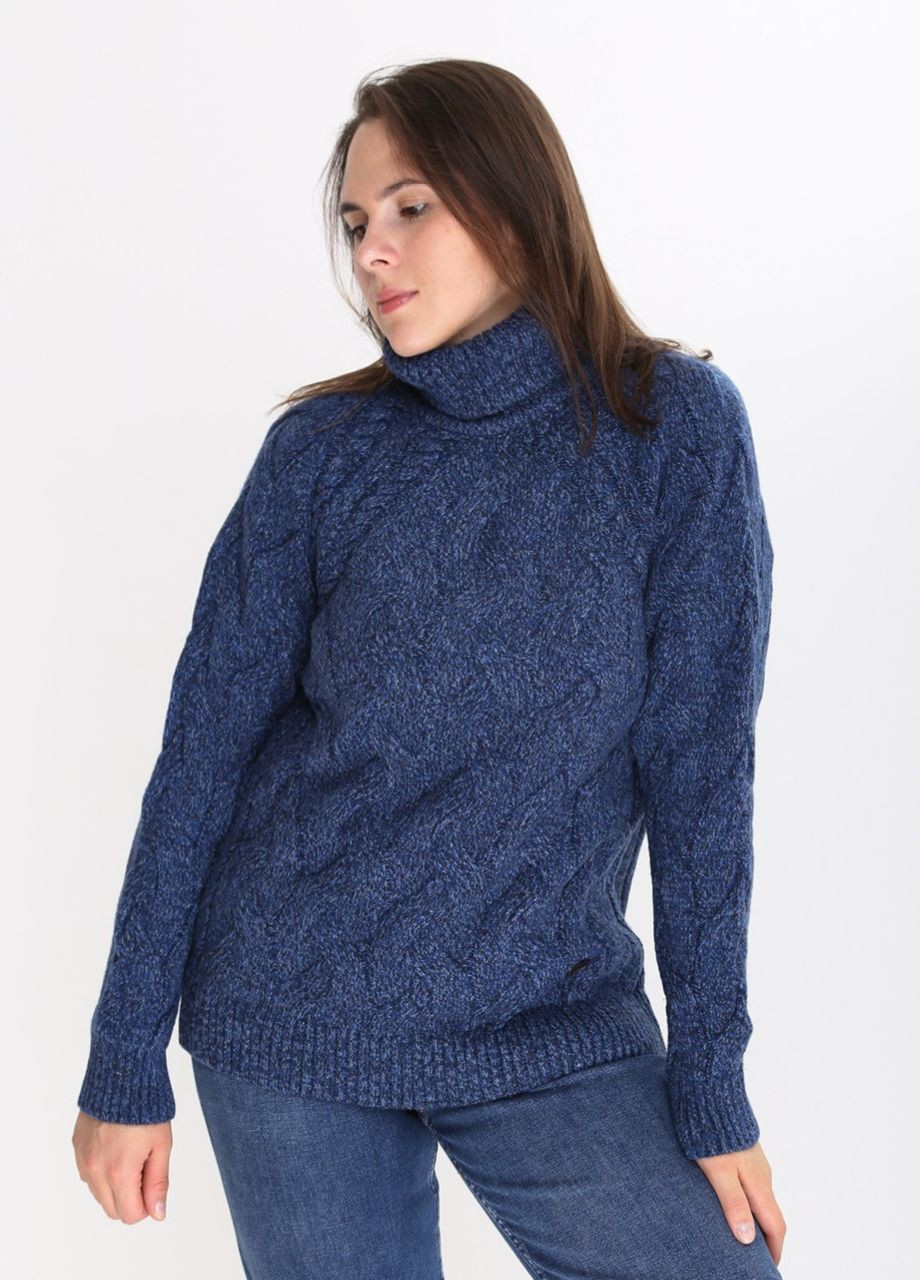 Синій зимовий жіночий светр синій меланж зимовий з горлом косами Pulltonic Прямая