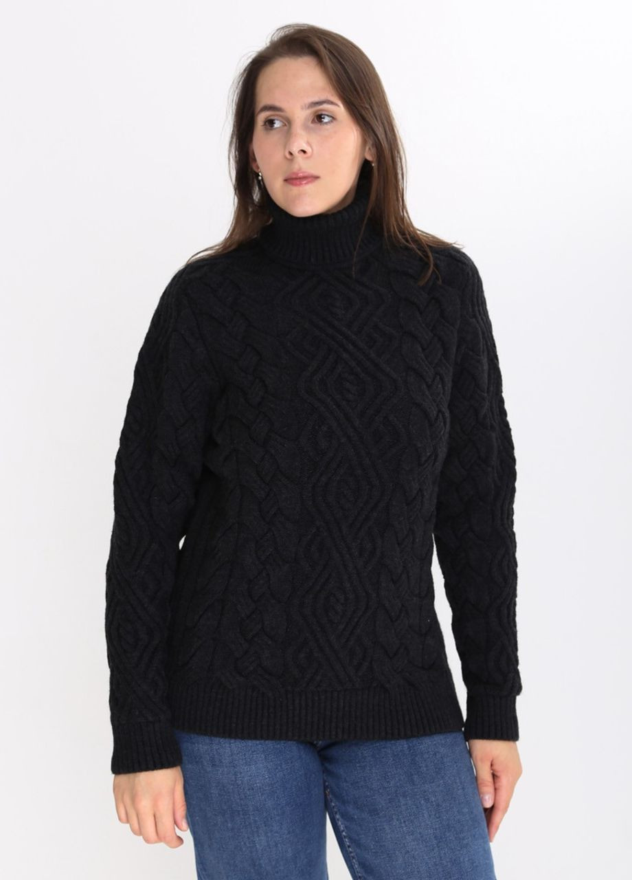 Черный зимний свитер женский черный теплый с горлом и косами Pulltonic Приталенная