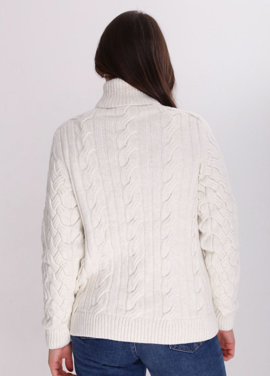 Молочний зимовий светр жіночий молочний теплий з горлом та косами Pulltonic Приталенная
