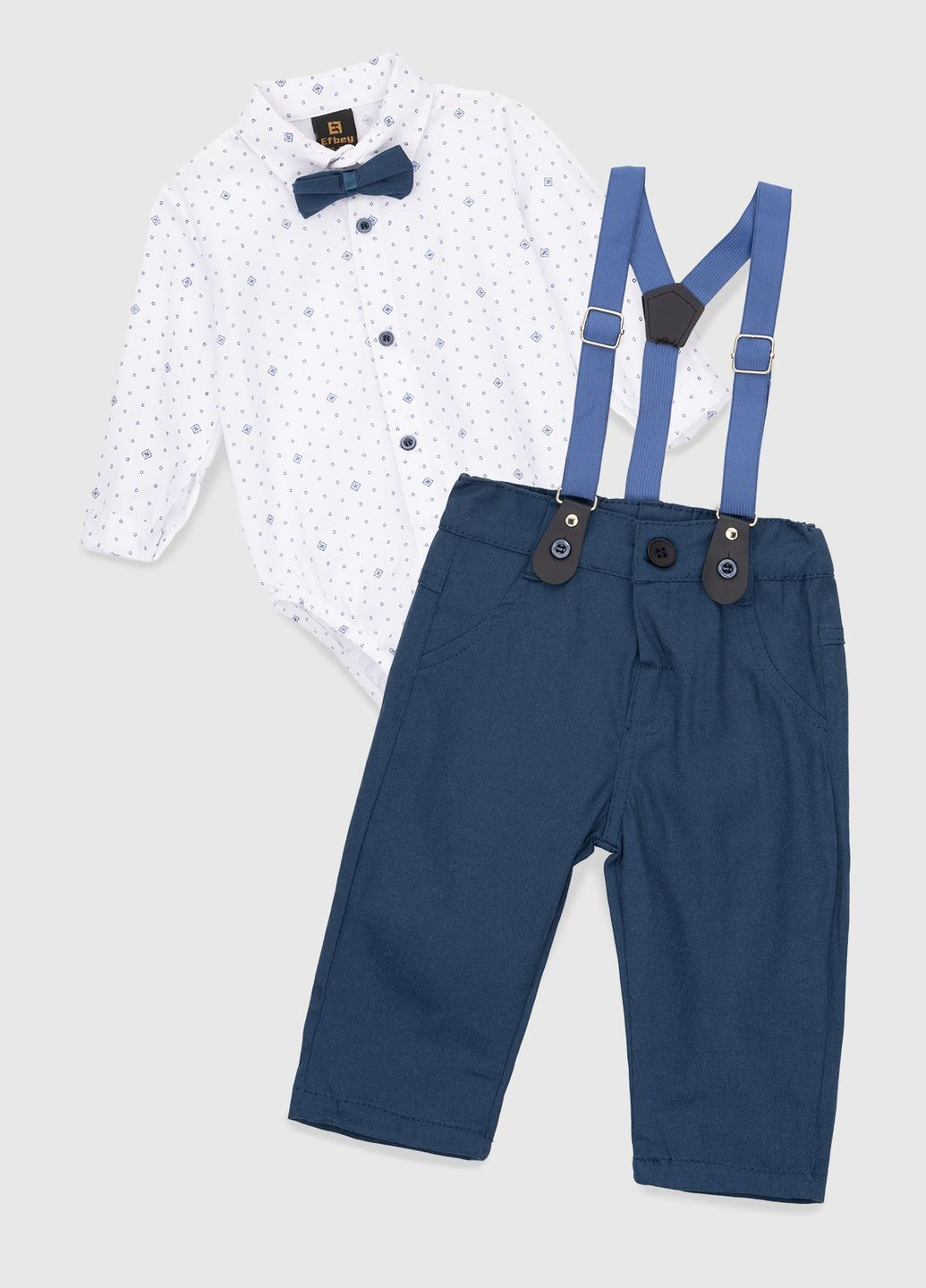 Синій демісезонний костюм малявка (боді+сорочка+штани) Pitiki