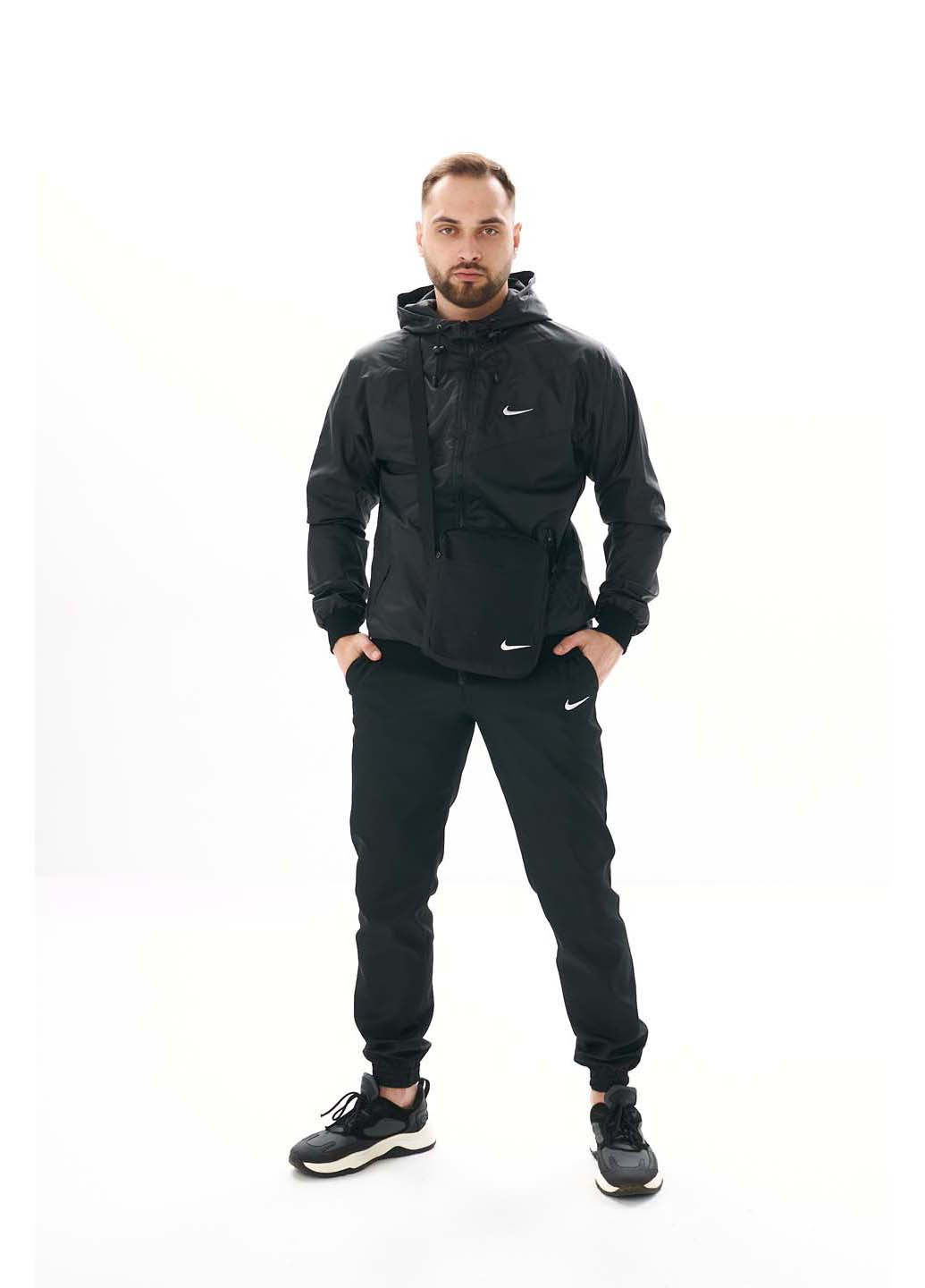 Черный демисезонный комплект windrunner + штаны president барсетка Nike