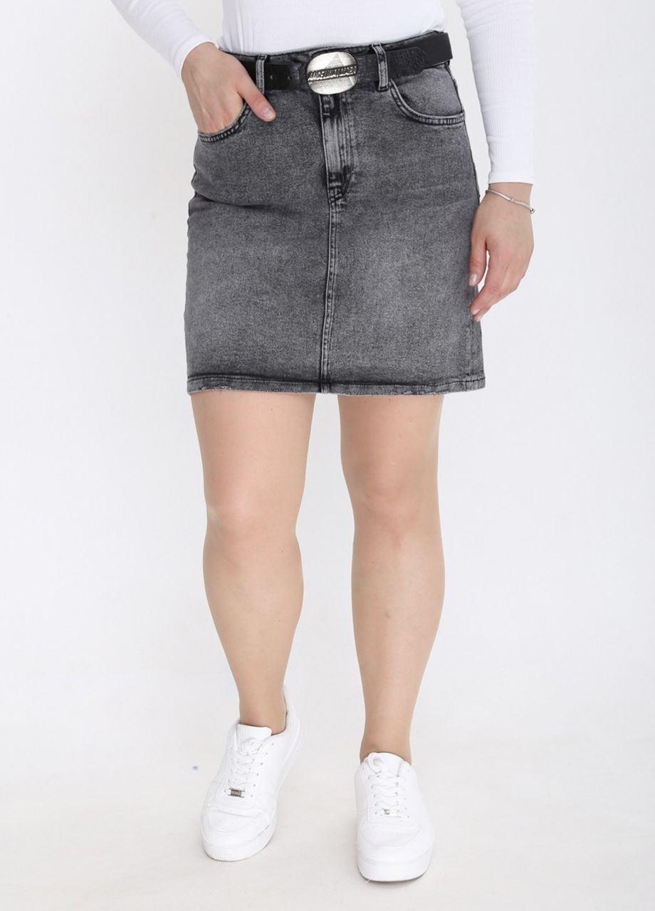 Серая повседневная варенка юбка джинсовая серая высокая посадка Angelina Mara