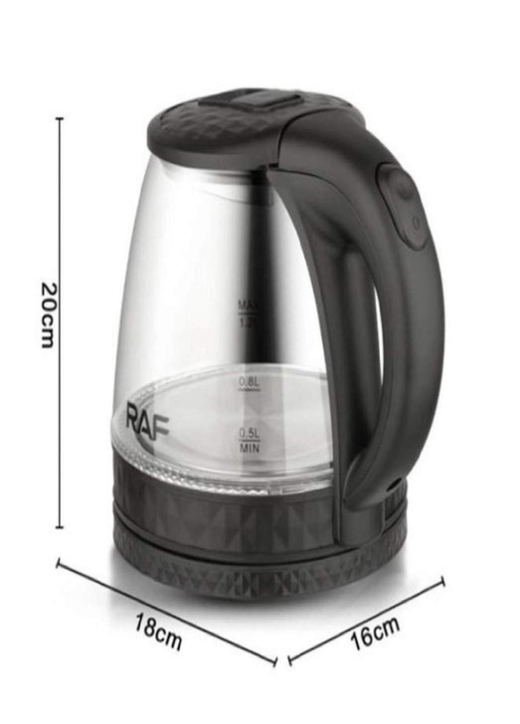 Електрочайник скляний 7861 чайник дисковий чорний RAF (262086447)