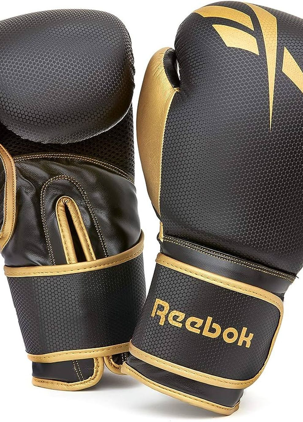 Боксерські рукавички Boxing Gloves чорний, золото Чоловічі 16 унцій Reebok (262297446)