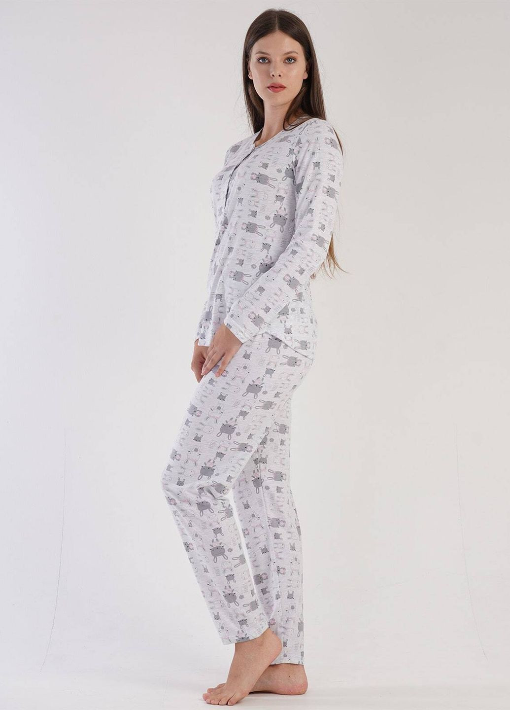Сіра всесезон жіноча піжама (лонгслів, штани) лонгслив + брюки Vienetta