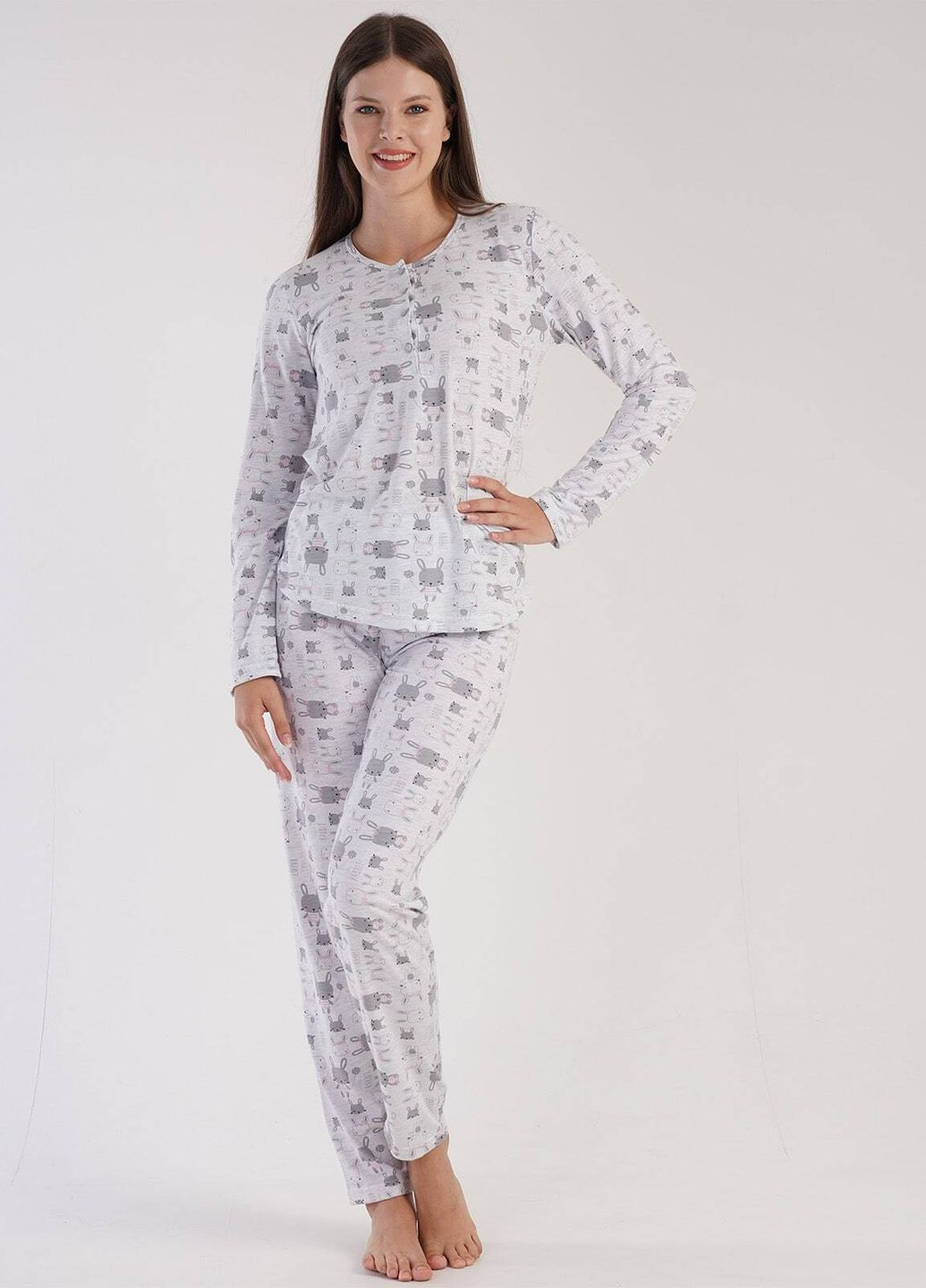Серая всесезон пижама женская (лонгслив, штаны) лонгслив + брюки Vienetta