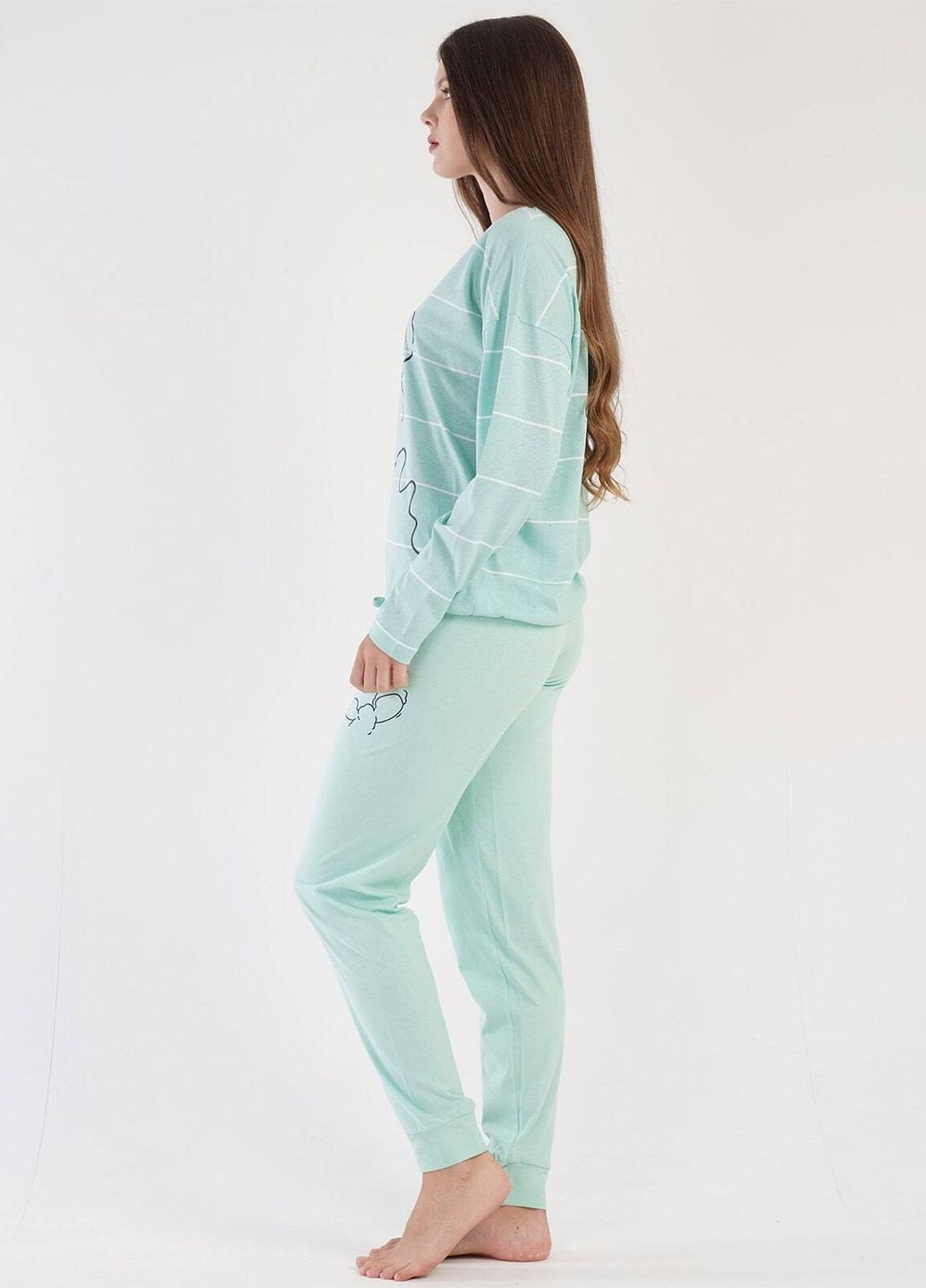 Салатовая всесезон пижама женская (лонгслив, штаны) лонгслив + брюки Vienetta