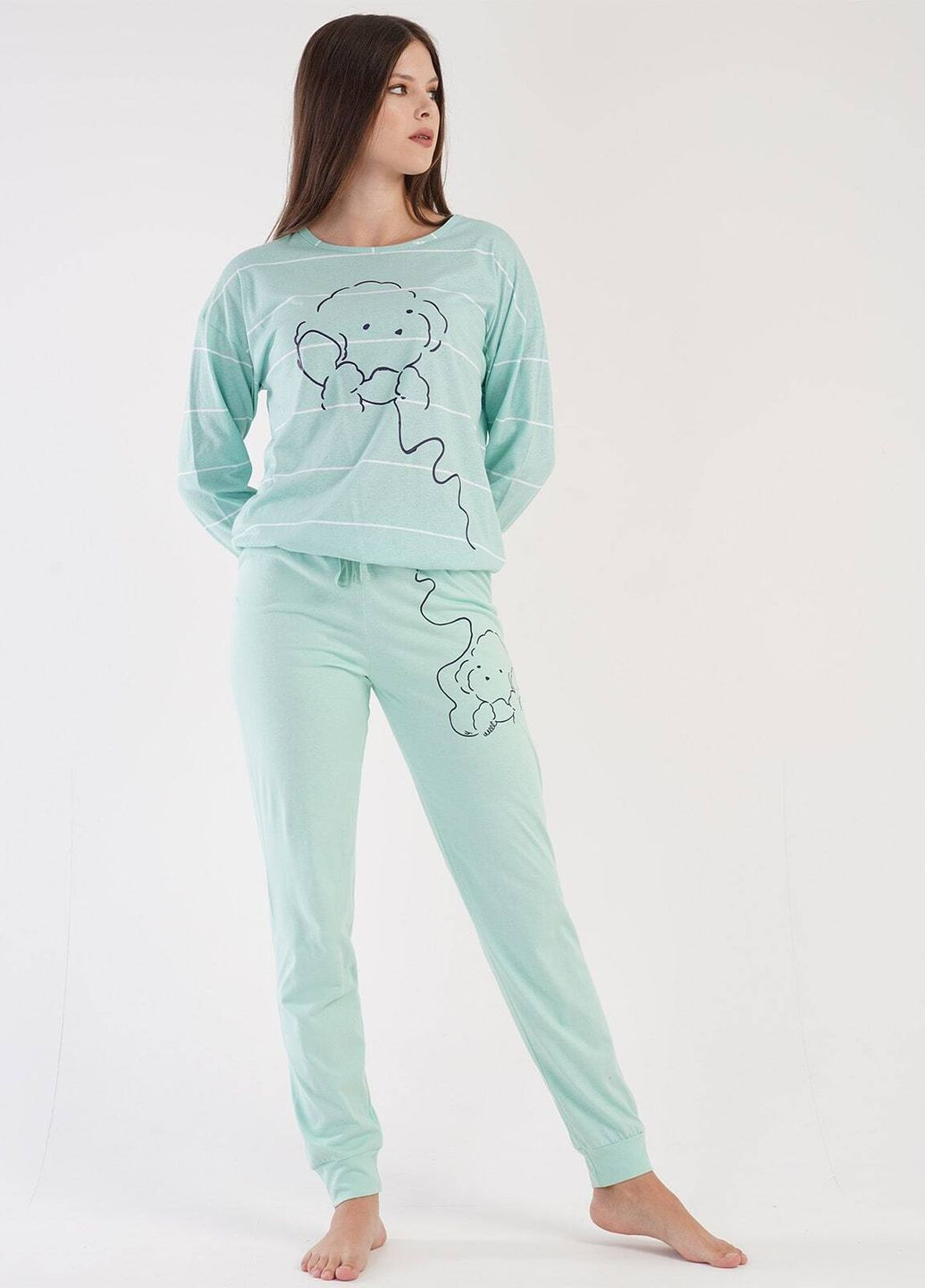 Салатовая всесезон пижама женская (лонгслив, штаны) лонгслив + брюки Vienetta