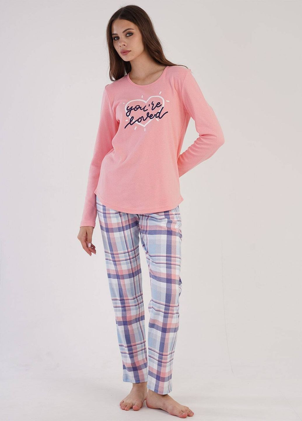 Розовая всесезон пижама женская (лонгслив, штаны) лонгслив + брюки Vienetta
