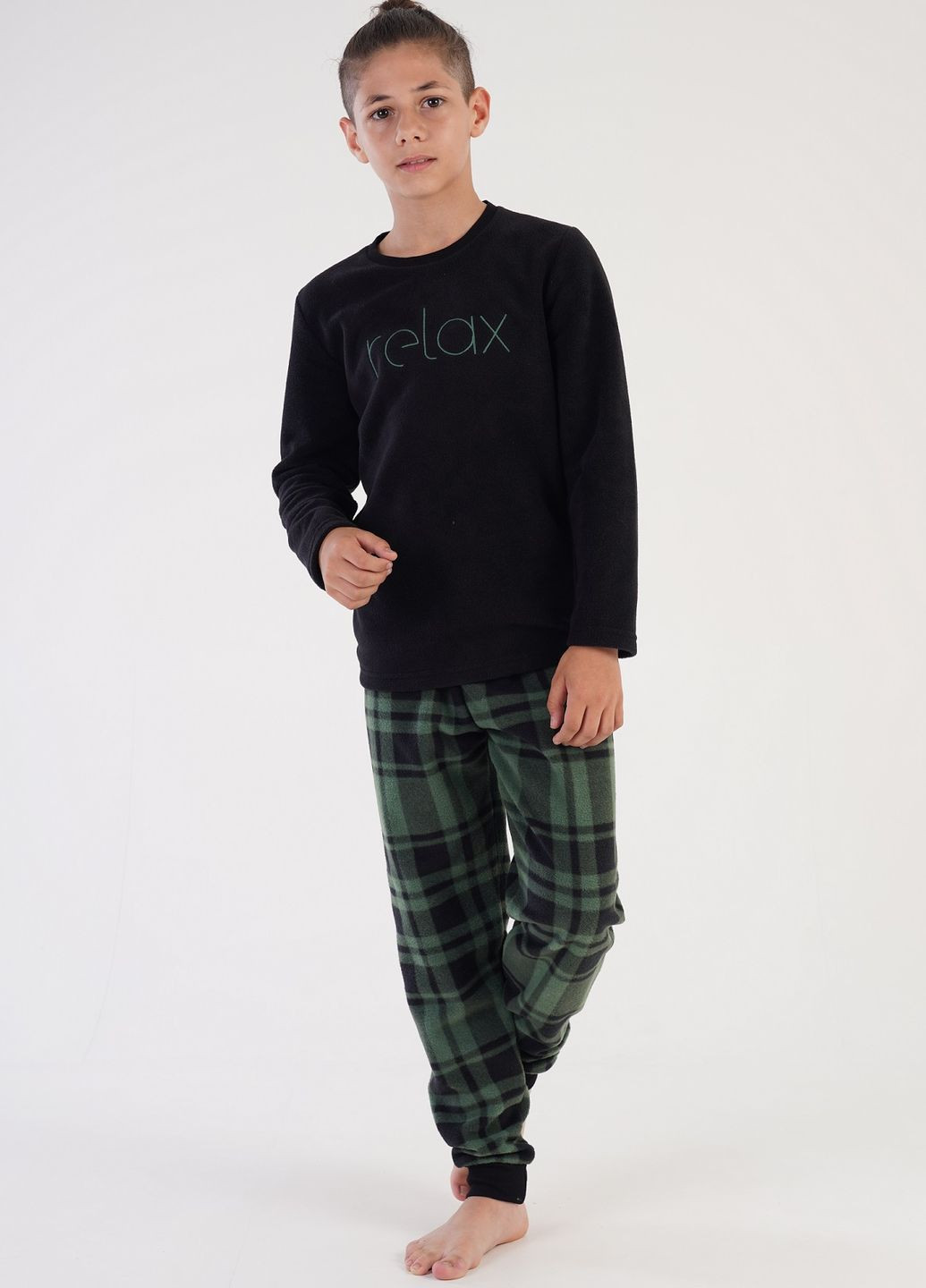 Чорна всесезон флісова піжама підліткова (лонгслів, штани) лонгслив + брюки Vienetta