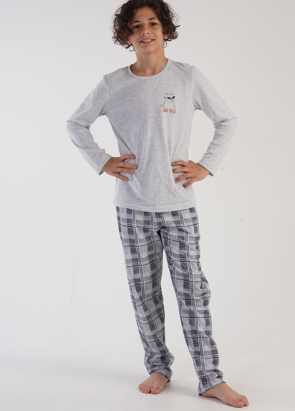 Серая всесезон пижама подростковая (лонгслив, штаны) лонгслив + брюки Vienetta