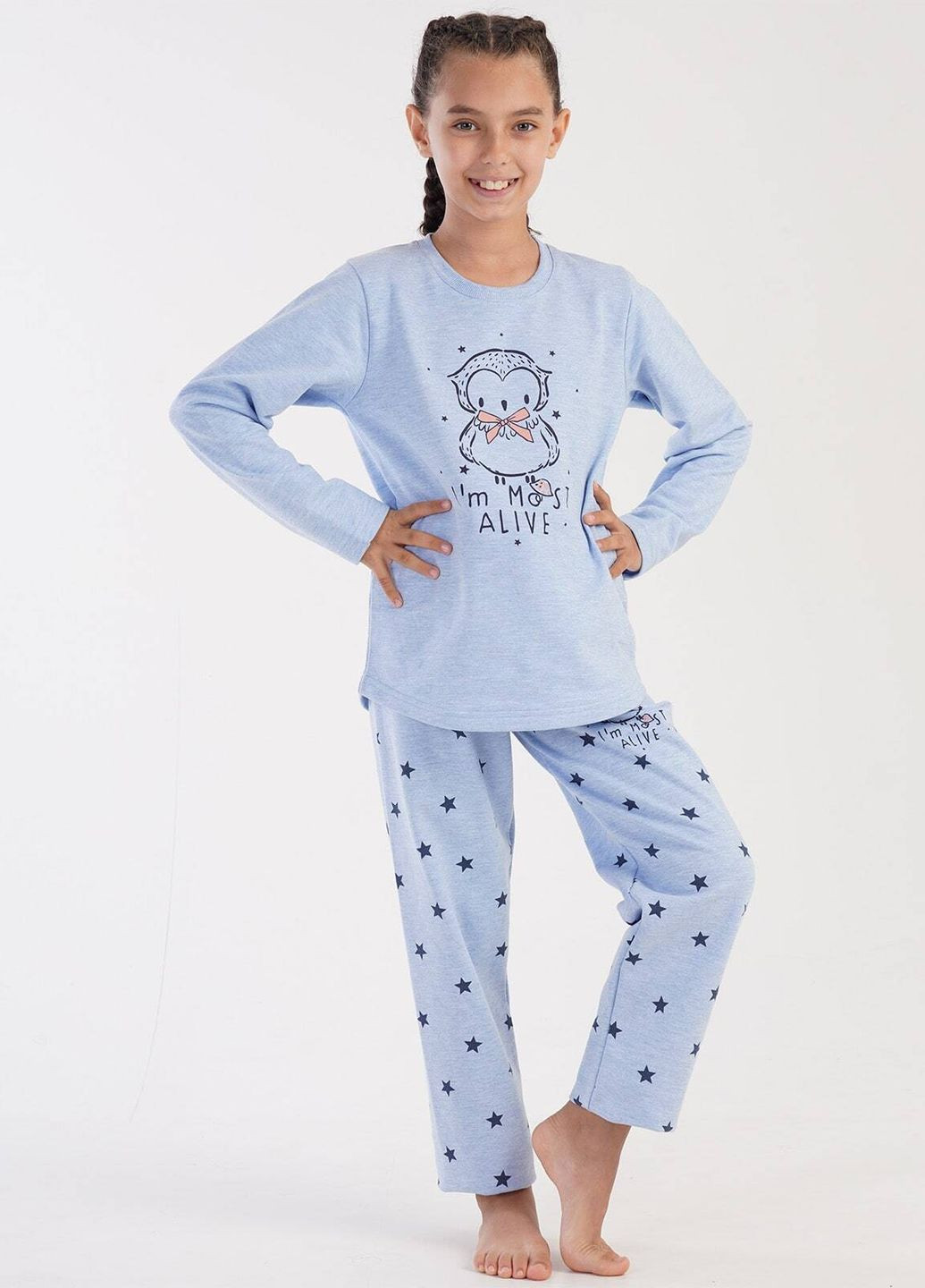 Блакитна всесезон піжама дівчинкова байка (лонгслів, штани) лонгслив + брюки Vienetta