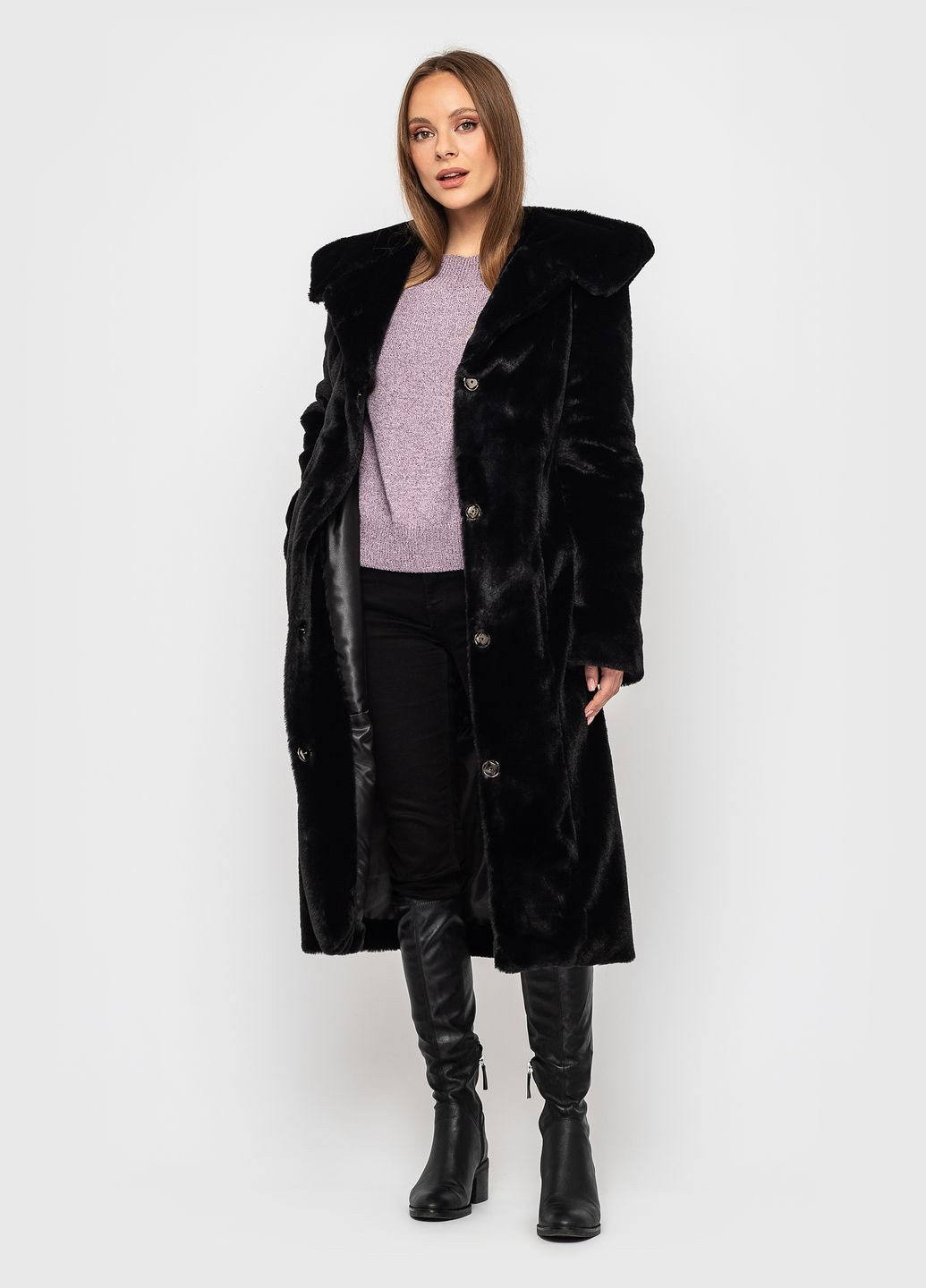 Шуба из эко меха с капюшоном черная SoulKiss 041 (262291346)