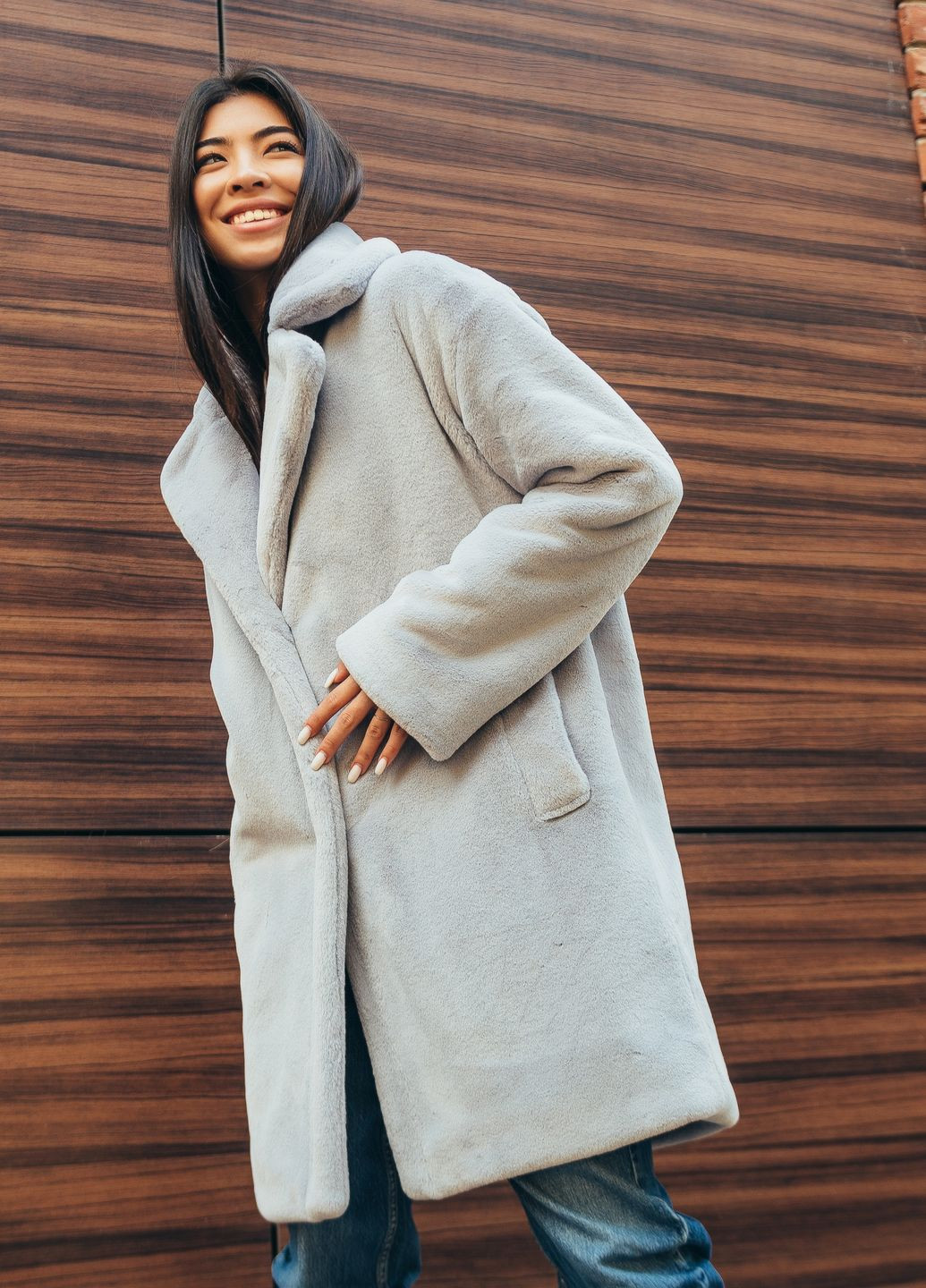 Шуба оверсайз із французького еко хутра сіра SoulKiss 401 (262291333)